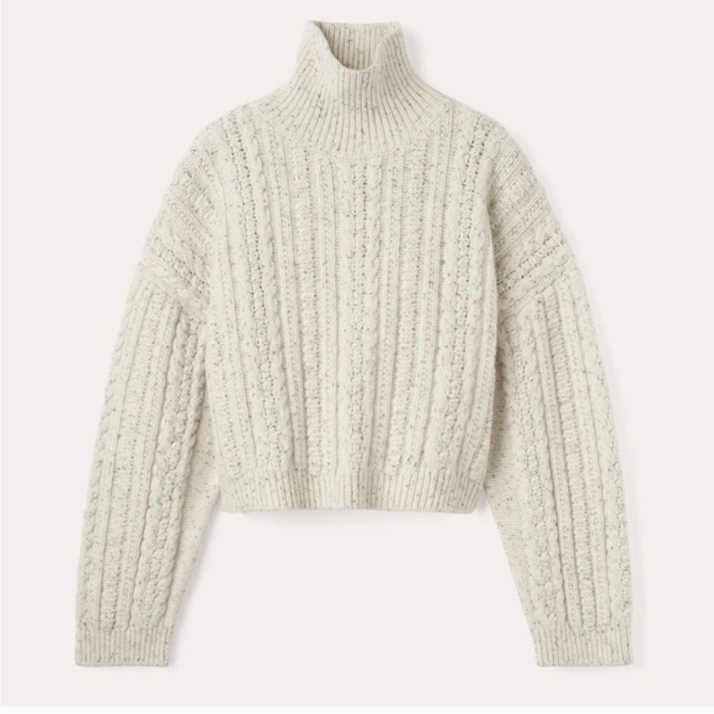 Toteme Melange Cable Knit Wool Blend Turtleneck Sweater Chunky Macadamia